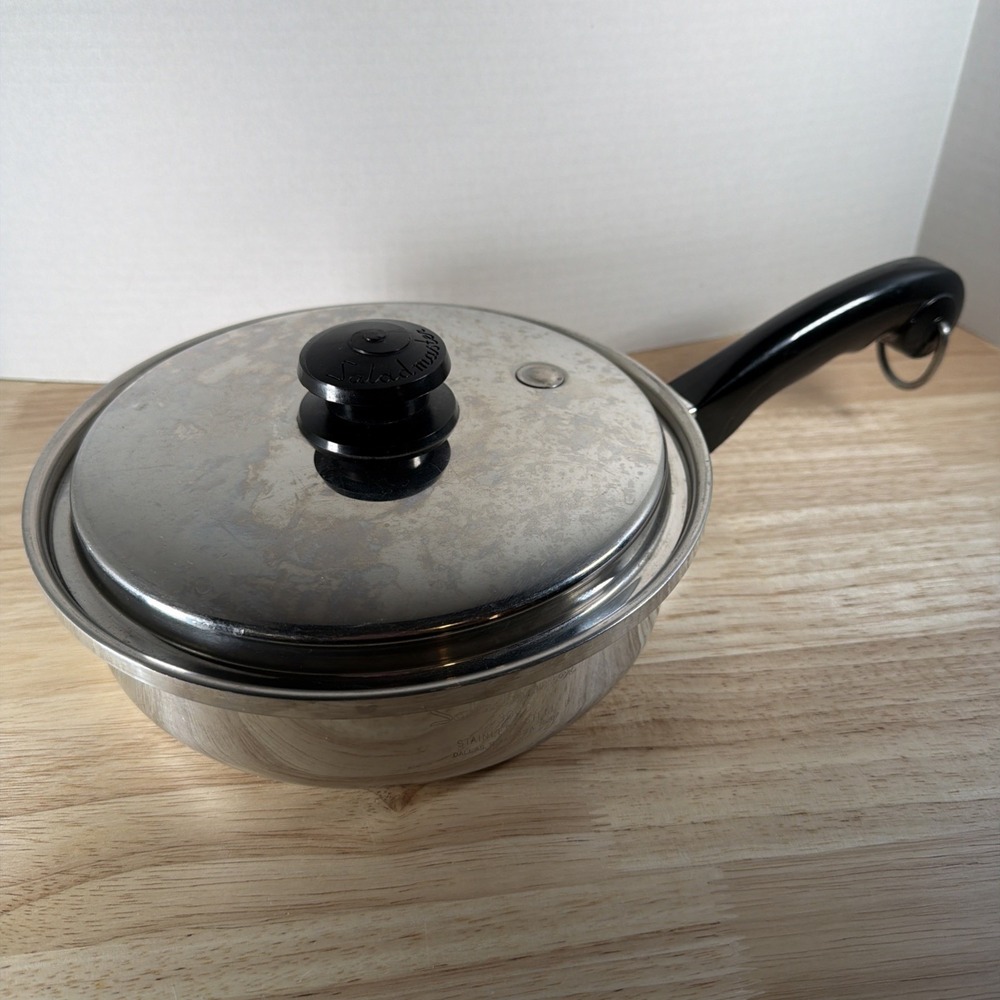Vintage Saladmaster Stainless Steel 9" Skillet Saute Fry Pan T304S Vapo Lid